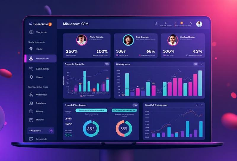 A modern CRM dashboard showing contact management, deal pipelines, and customer insights